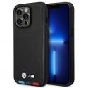 Case BMW BMHMP14X22PTDK iPhone 14 Pro Max 6.7 "juodas / juodas Leather Stamp Tricolor Magsafe
