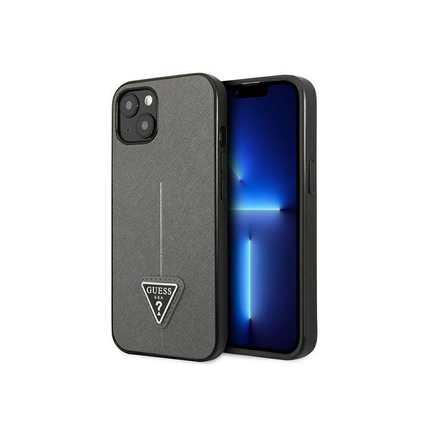 Case Guess GUHCP14MPSATLG iPhone 14 Plus 6.7 inch Silver / Silver Solid SaffianoTriangle Logo