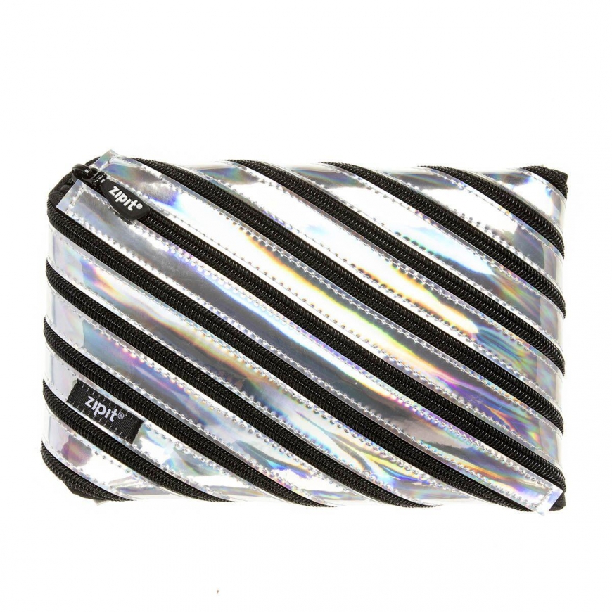 Pencil case ZIPIT Metallic Jumbo Pouch, ZJMT-2, Silver color