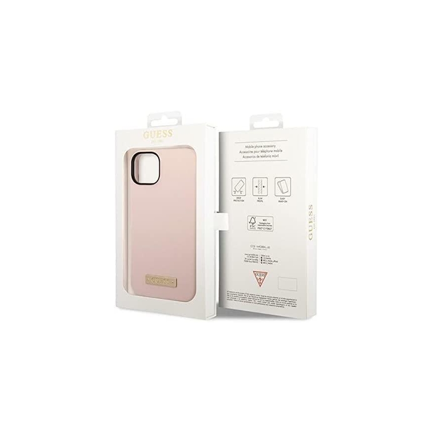Guess GUHMP14MSBPLP iPhone 14 Plus 6,7 colių rožinis / rožinis kietas dėklas, silikoninis logotipas MagSafe – 3