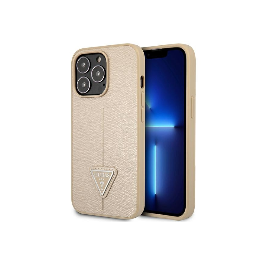 Case Guess GUHCP14XPSATLE iPhone 14 Pro Max 6.7 inch Beige / Beige Solid SaffianoTriangle Logo – 5