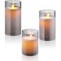 Enne Lumina -LED-kynttilät 3-setti, savulasi, 10/12,5/15 cm