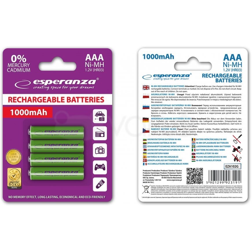 ESPERANZA EZA102G - Rechargeable battery Ni-MH AAA 1000MAH x4 – 5