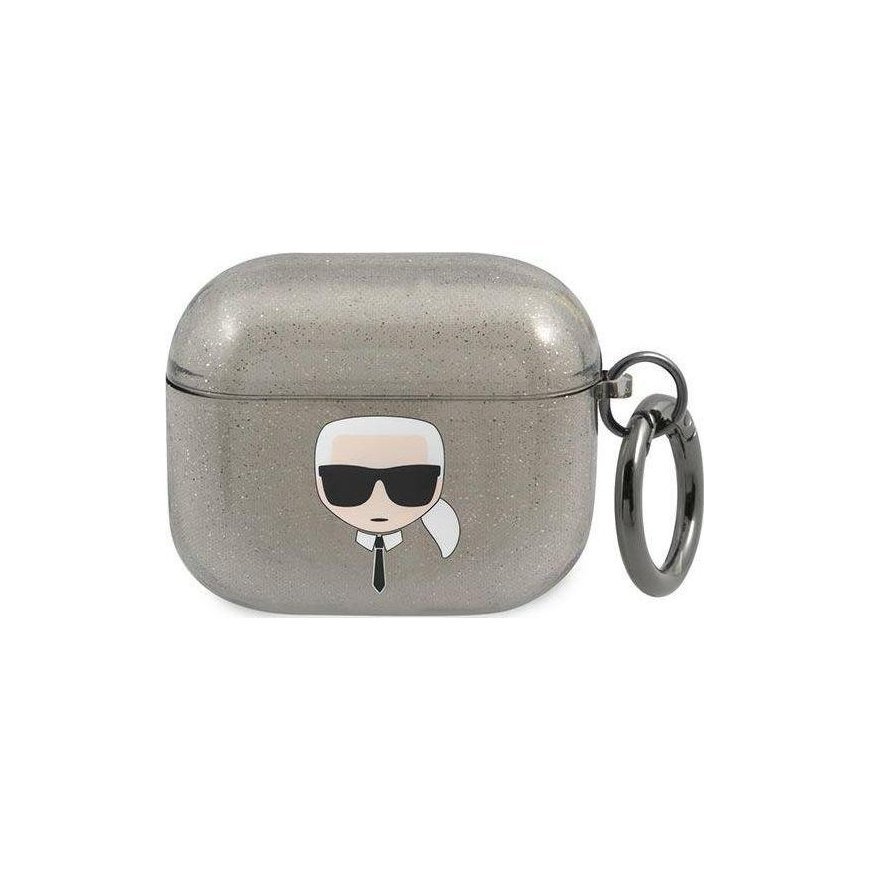 Ausinės Karl Lagerfeld KLA3UKHGK AirPods 3 cover juoda/juodas Glitter Karl`s Head