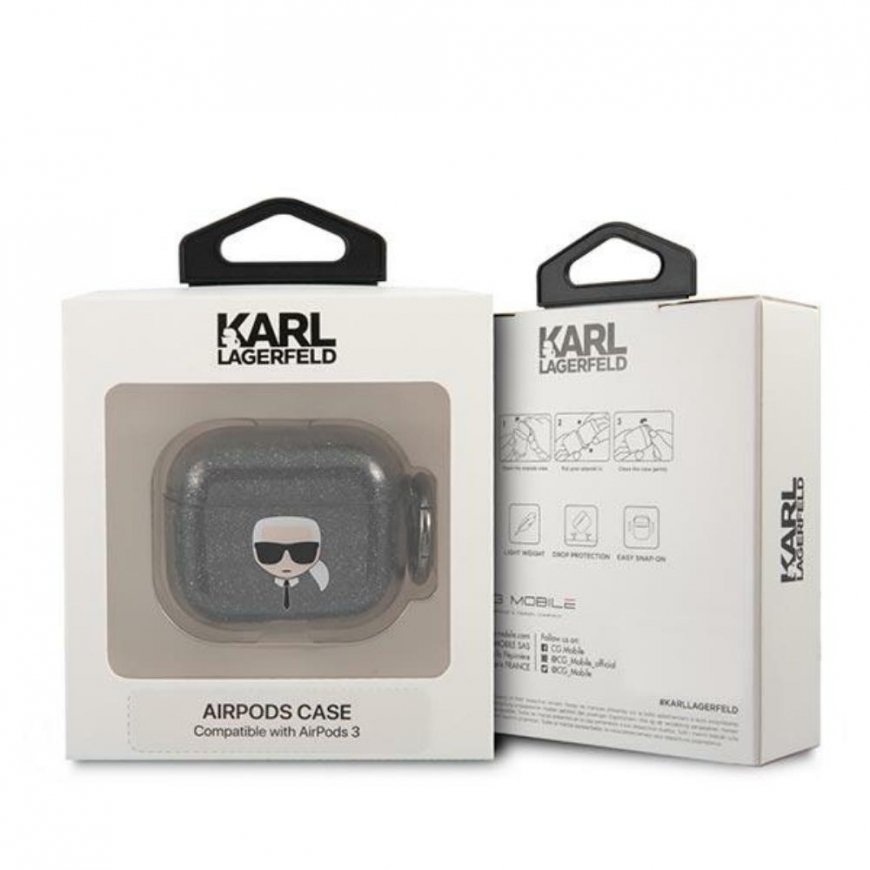 Ausinės Karl Lagerfeld KLA3UKHGK AirPods 3 cover juoda/juodas Glitter Karl`s Head – 4