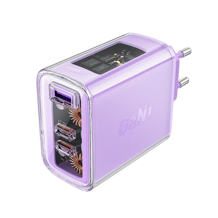 Sieninis įkroviklis Acefast A45, 2x USB-C, 1xUSB-A, 65W PD (violetinė)