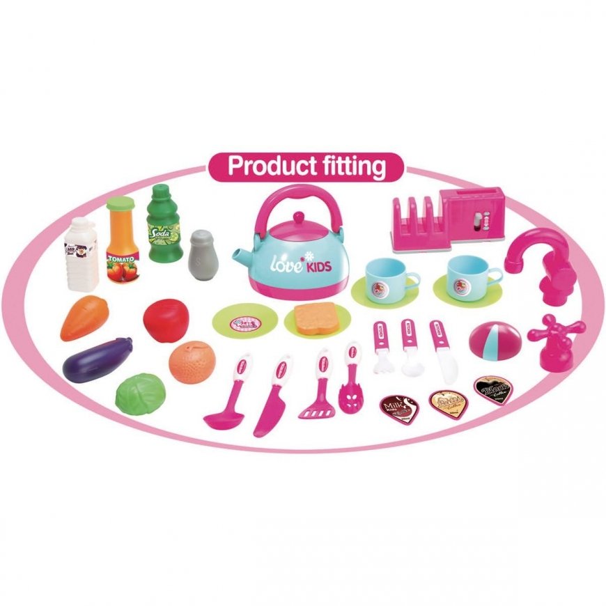 Enero Toys Kitchen DLA DZIECI 32 ELEMENTY RÓŻOWA 64x29x87CM – 2