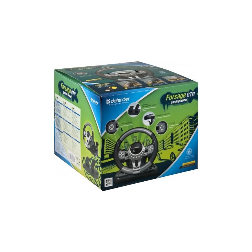 Defender Forsage GTR Musta USB 2.0 Ohjauspyörä + polkimet PC – 3