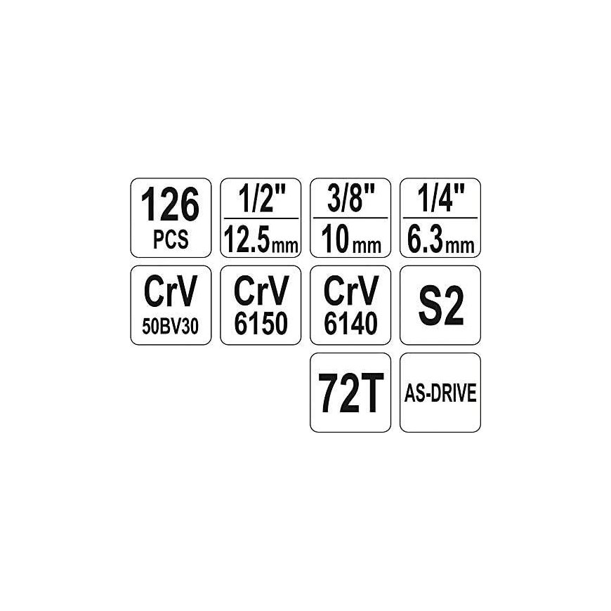 YATO TOOL SET 126 pcs. 1/2" / 3/8" / 1/4" 38875 – 4