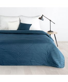 Eurofirany DESIGN 91 BONI / 6 Lovatiesė, dygsniuota karšto spaudimo būdu su lapų raštu, 170X210 cm, spalva: mėlyna Lovatiesė