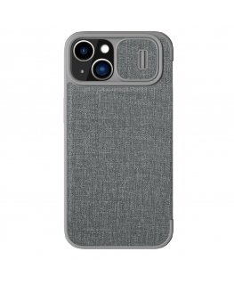 Nillkin Qin Cloth Pro case for iPhone 14 Plus camera protection.