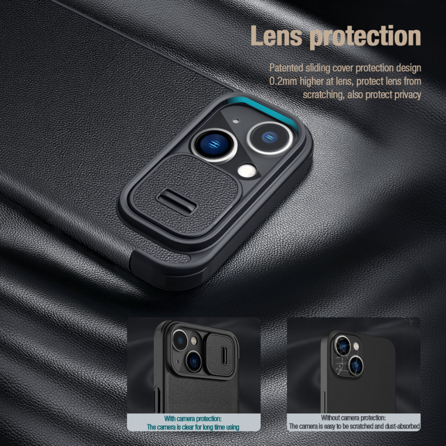 Nillkin Qin Cloth Pro case for iPhone 14 Plus camera protection. – 3
