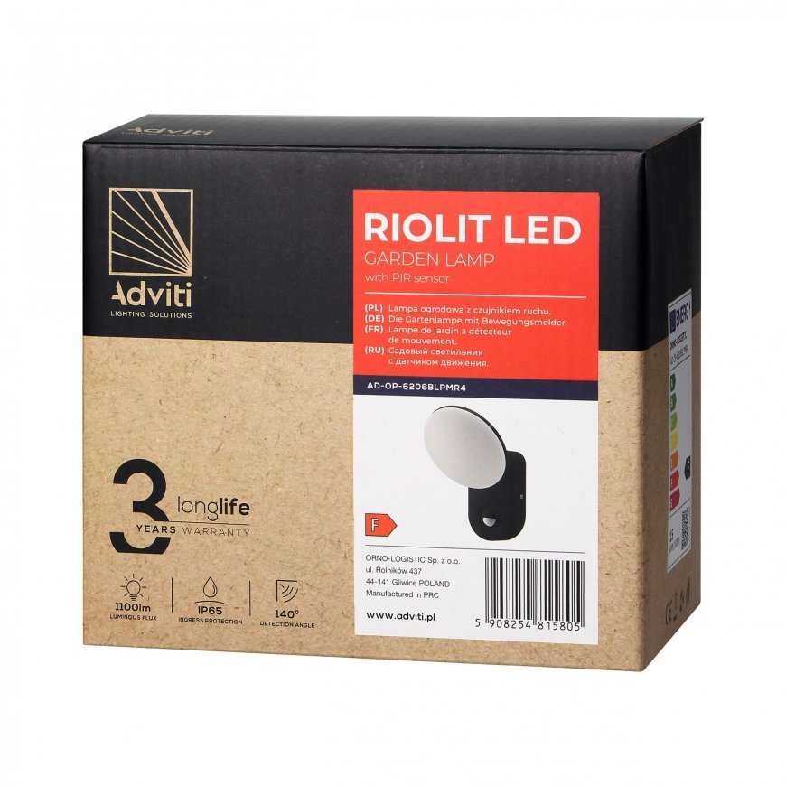 Wall lamp Orno RIOLIT LED 15W, garden lamp with motion sensor, 1100lm, IP65, 4000K, black – 4