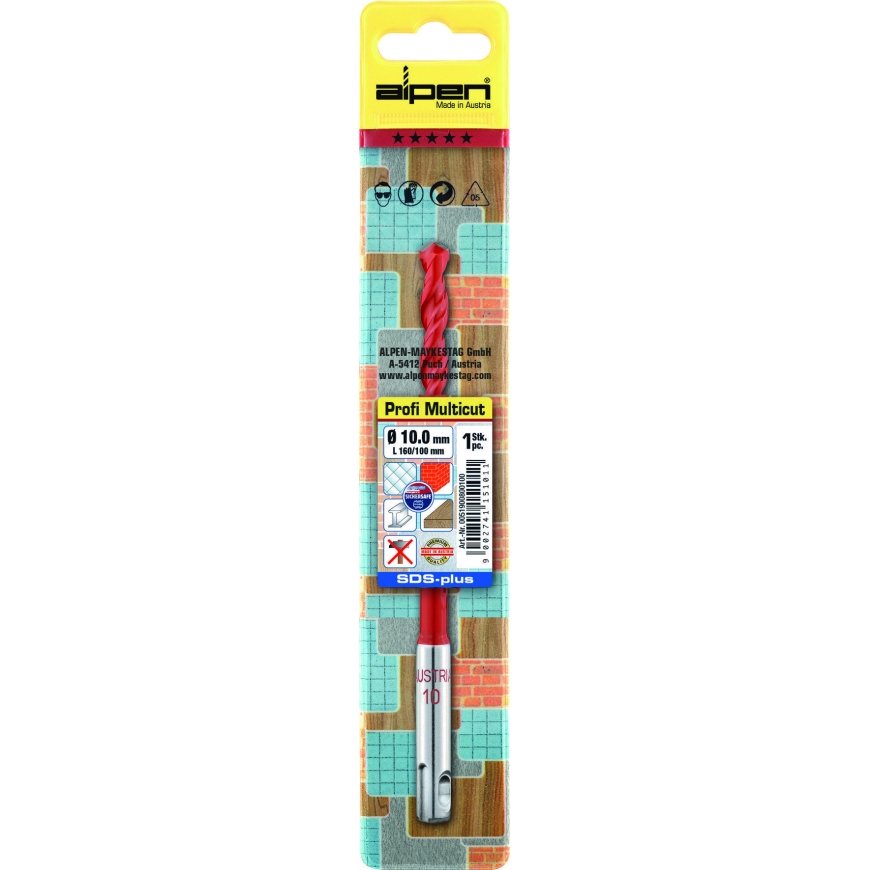 universalus grąžtas mūrui, medienai, metalui, plytelėms, plastikui, 12.0/260mm, su SDS+ laikikliu, Profi MultiCut Alpen [0053901 – 3