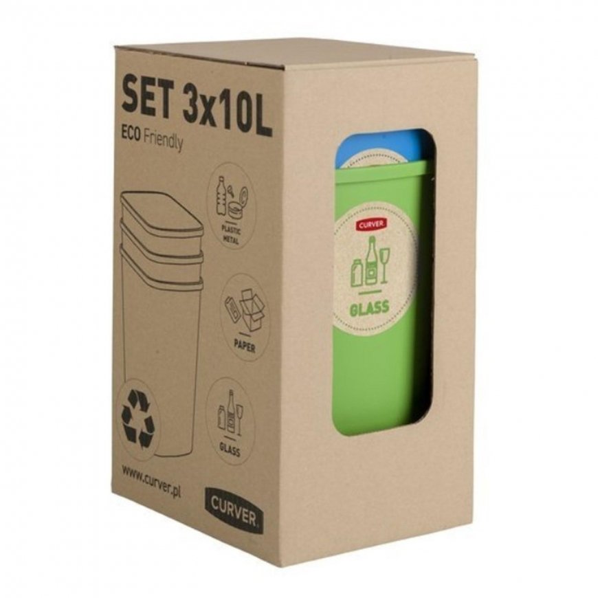 Curver Prügikasti komplekt Deco Flip Bin, kaaneta, 3x10 l, sinine/roheline/kollane – 3