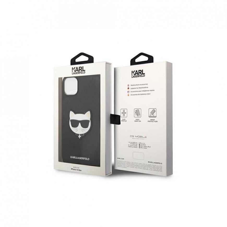 Karl Lagerfeld KLHCP14MSAPCHK iPhone 14 Plus 6,7" kietas dėklas, juodas / Judas Saffiano Choupette galvos pleistras – 5