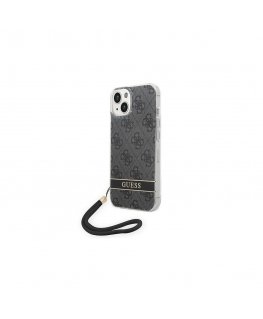 Case Guess GUOHCP14MH4STK iPhone 14 Plus 6.7 inch Black / Black Hard Case 4G Printing Strap