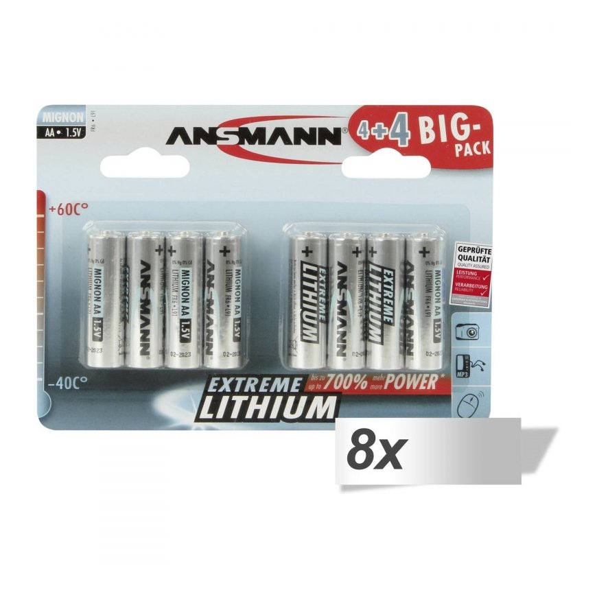 8x 4+4 Ansmann Extreme Lithium AA Mignon LR 6 Big Pack – 2