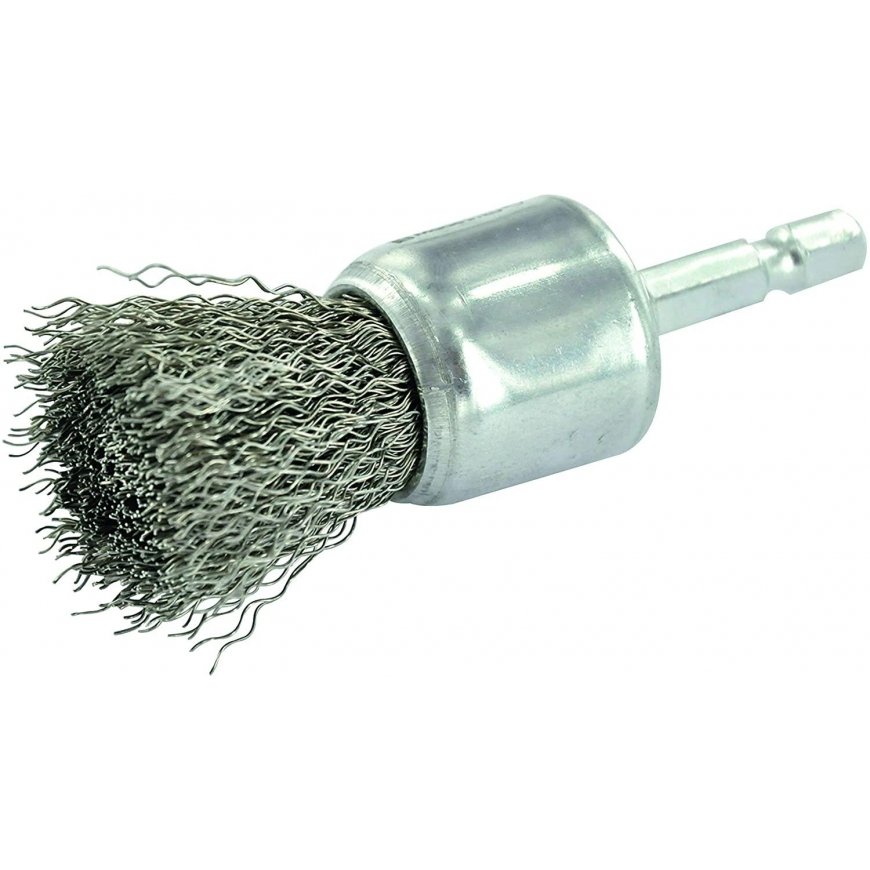Wire brush for dampness Tivoli, wavy wire INOX, 0.3mm, Ø24mm, handle 1/4" HEX
