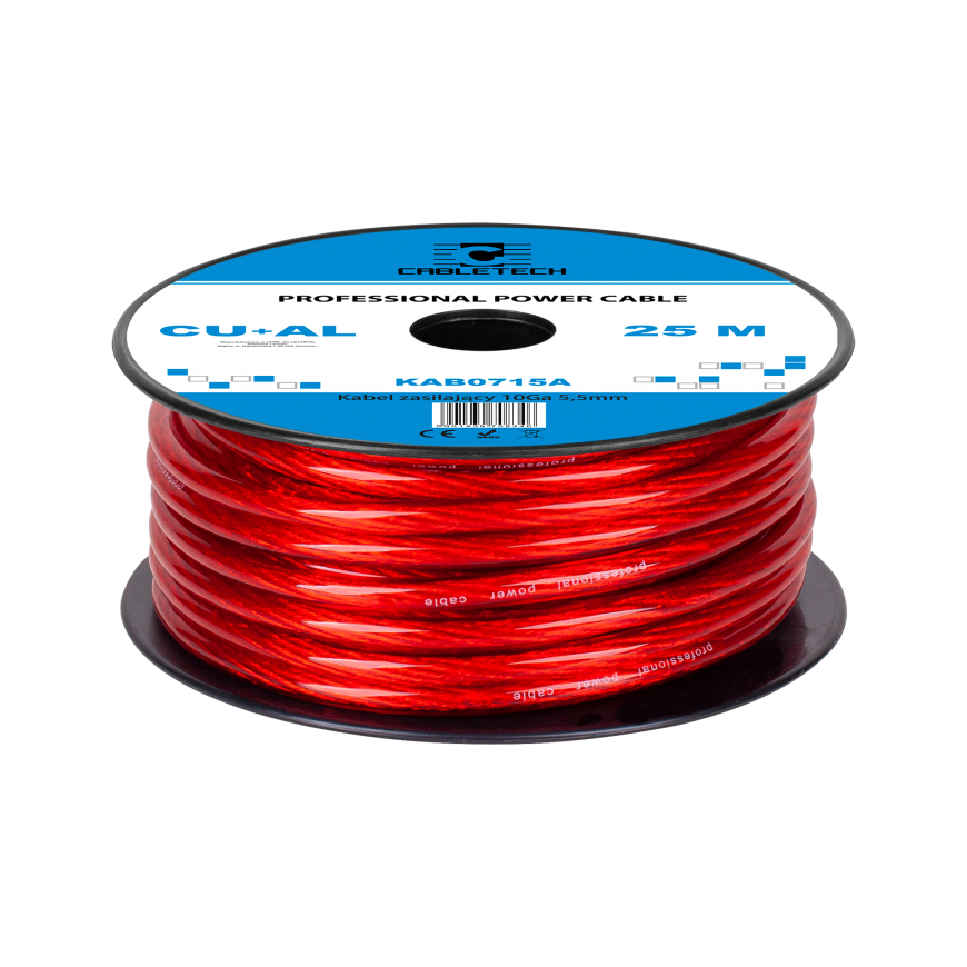 Peiying 10Ga automobilinis kabelis OD5.5mm CU + AL 25m