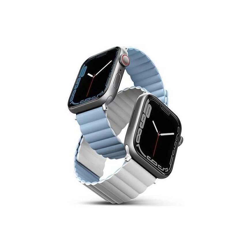 UNIQ dirželis Revix Apple Watch Series 4/5/6/7 / SE 42/44 / 45mm. Apverčiamas, Magnetinis, baltai mėlynos spalvos – 2