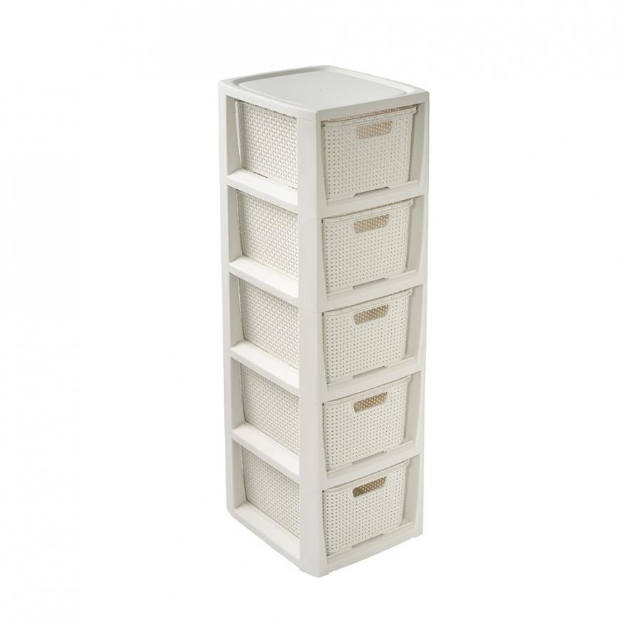 Bookcase with 5 baskets BranQ antique white – 2