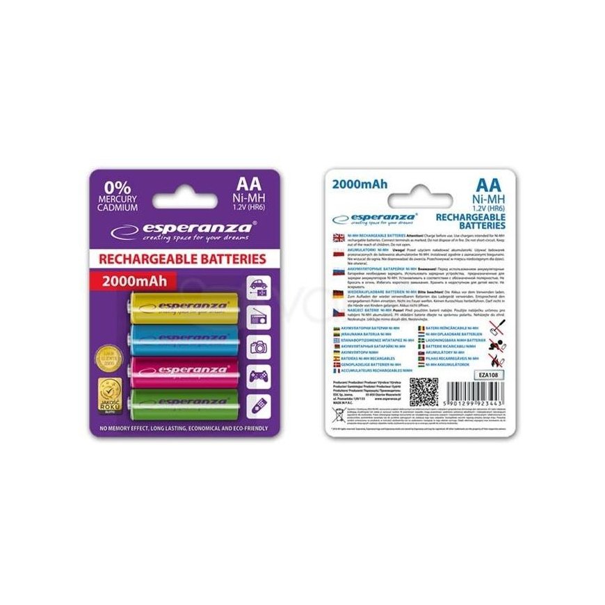 Esperanza EZA108 R6 AA Ni-MH 2000mAh batteries, colored - 4 pcs