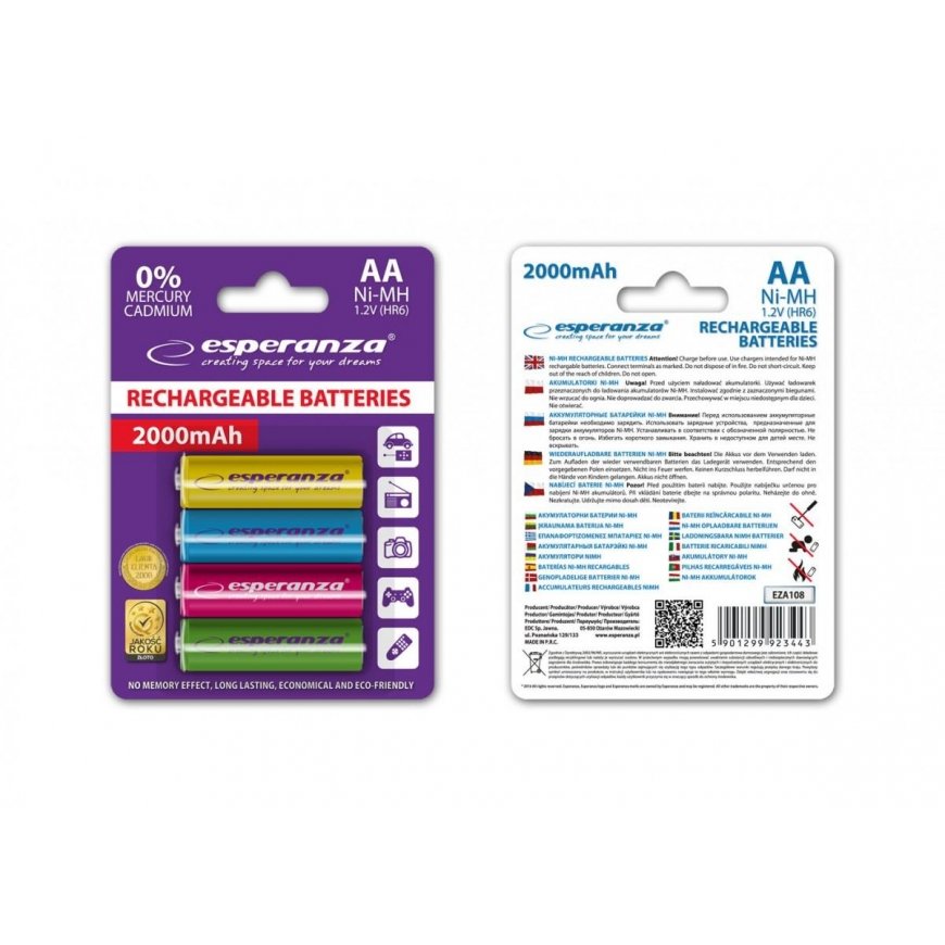 Esperanza EZA108 R6 AA Ni-MH 2000mAh batteries, colored - 4 pcs – 3