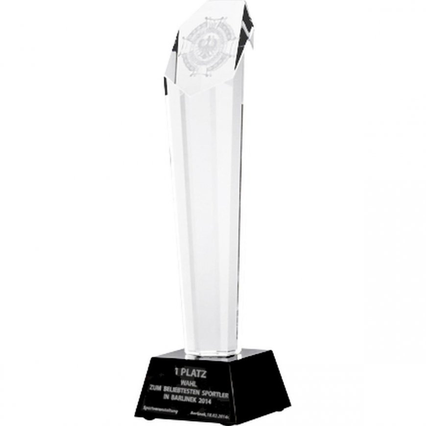 Tryumf Engraved glass trophy with case