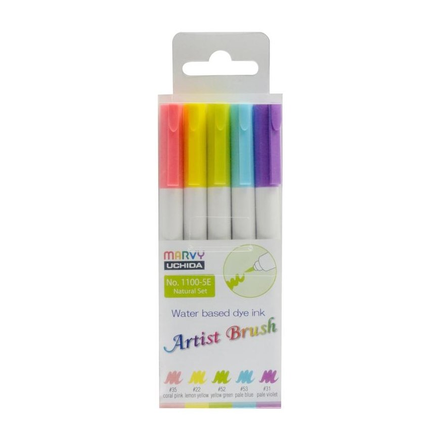 Marvy Uchida MARVY flomasteriai teptukiniu antgaliu Artist Natural, 5 vnt.