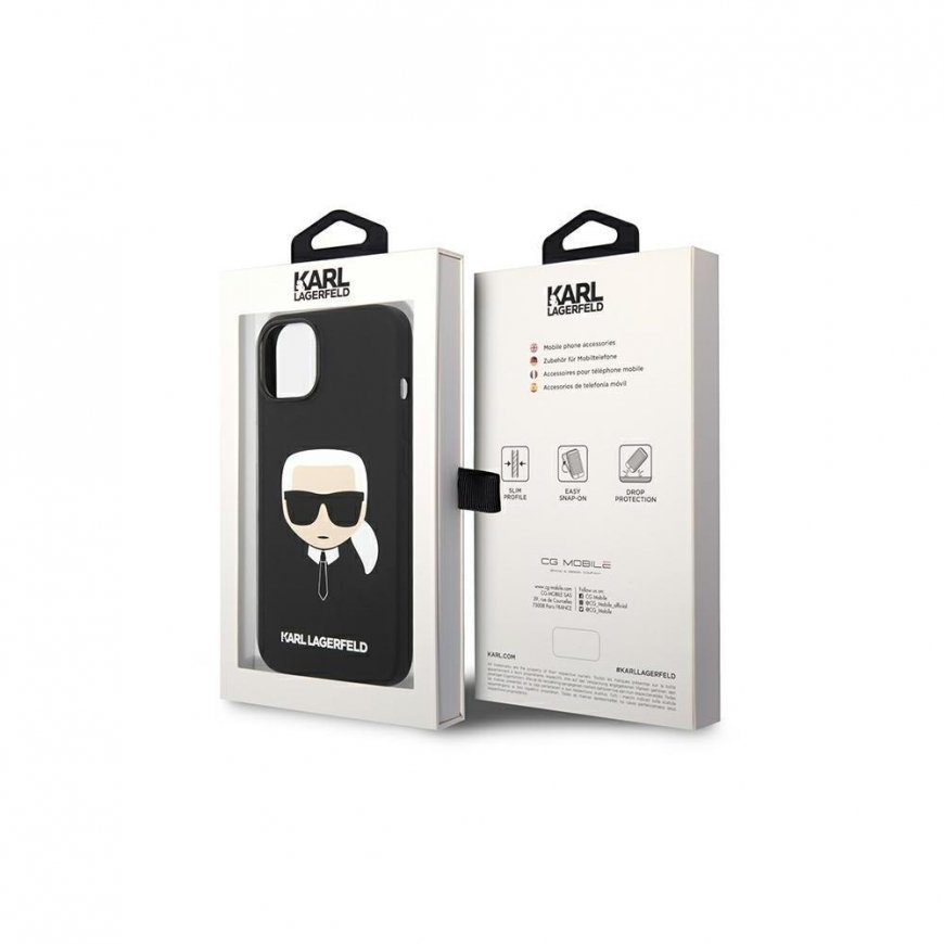 Dėklas Karl Lagerfeld KLHCP14MSLKHBK iPhone 14 Plus 6,7 colių kieto dėklo juoda / juoda silikoninė Karlo galvutė – 5