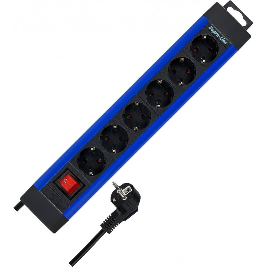 REV Outlet Strip 6-fold 2,4m Supraline w. switch anthracite