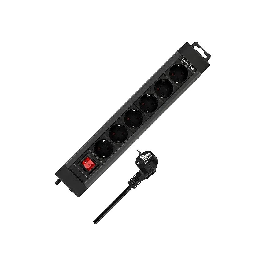 REV Outlet Strip 6-fold 2,4m Supraline w. switch anthracite – 2