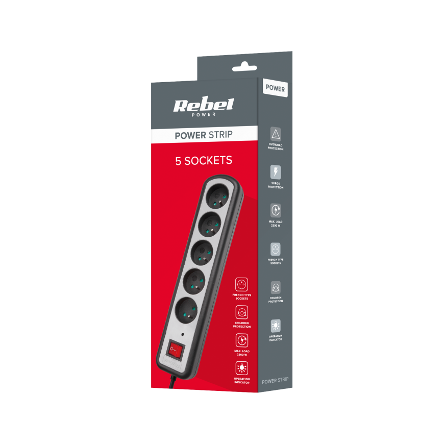 Rebel electrical network extension cord 5 sockets with switch 1.5m - 1.5mm – 5
