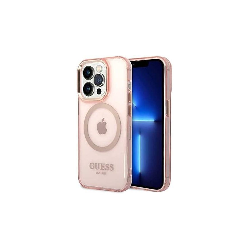 Guess Translucent MagSafe Compatible Case for iPhone 14 Pro Max Pink