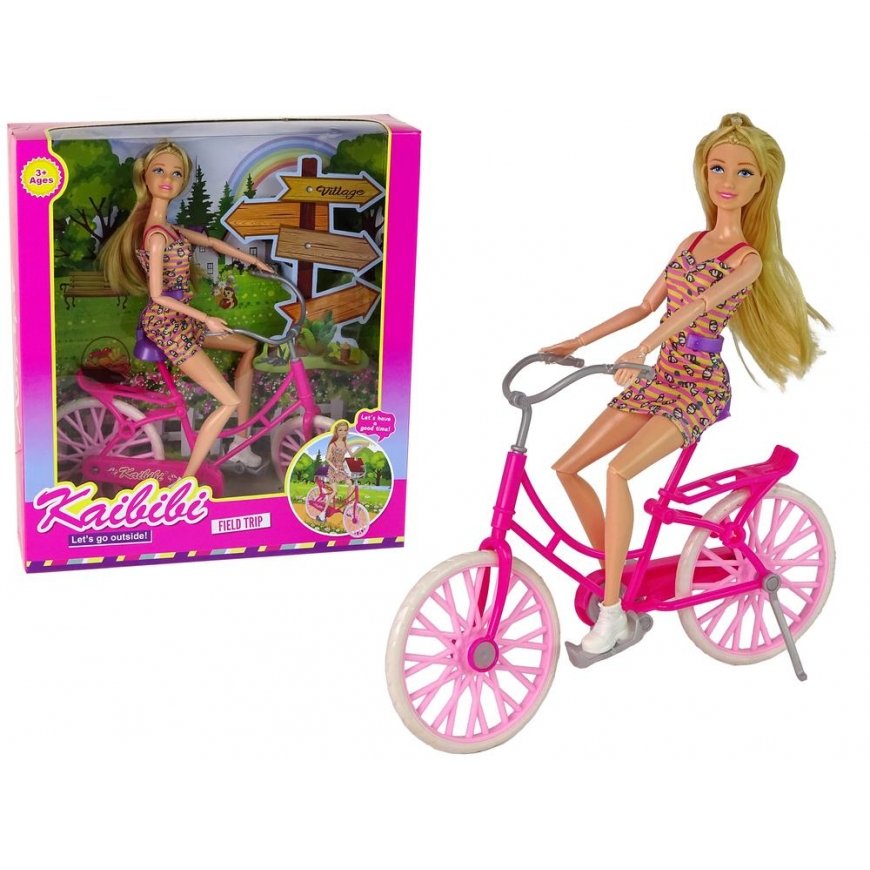 Leantoys Pink doll on a bicycle