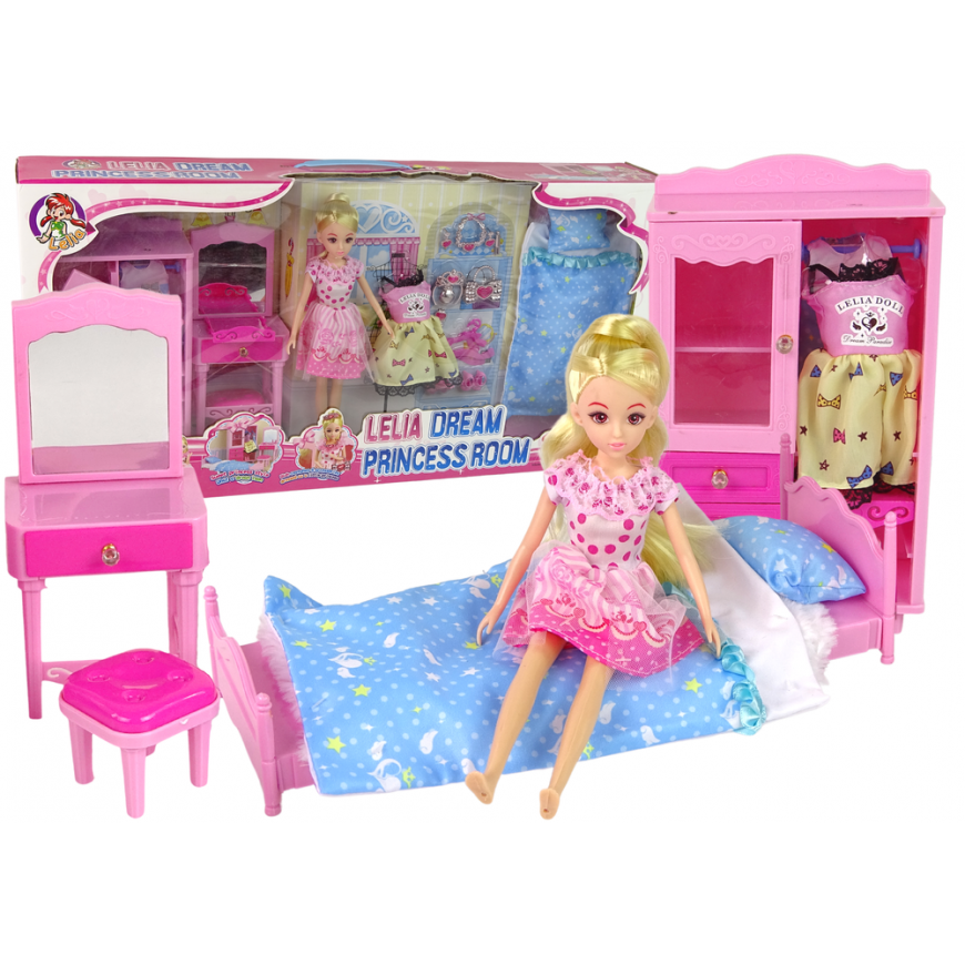 Leantoys Dolls + furniture set Bed