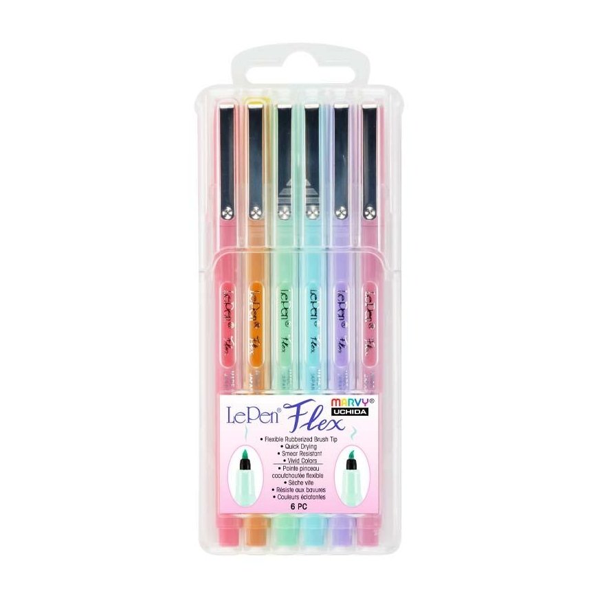 Marvy Uchida MARVY brush tip pens "Le Pen Flex" Pastel, 6 colors