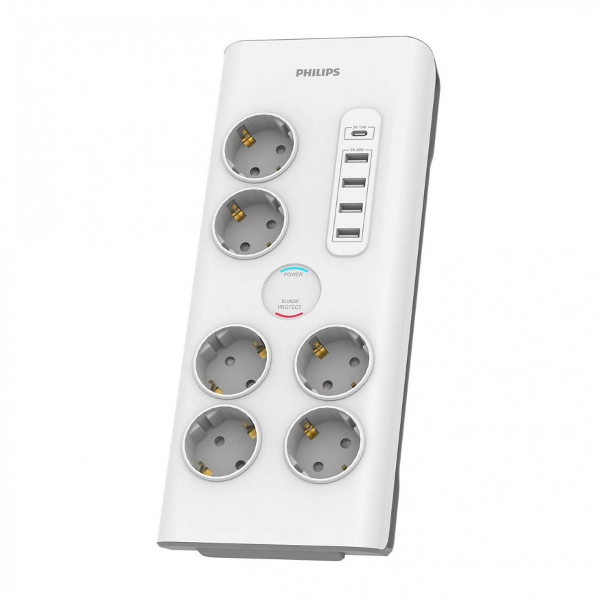 Philips Surge protector SPN7060WA/58, 6 outlets, 2 m power