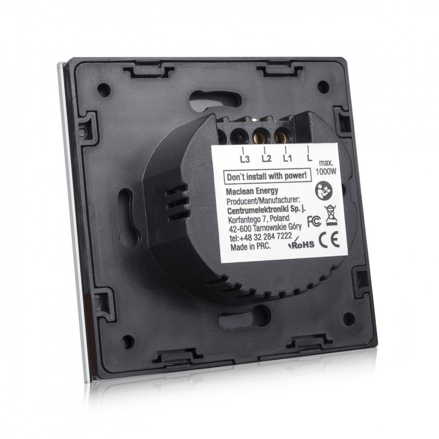 Maclean Energy MCE702B touch light switch, single, glass, black with round button, dimensions 86x86mm, with button lighting – 3