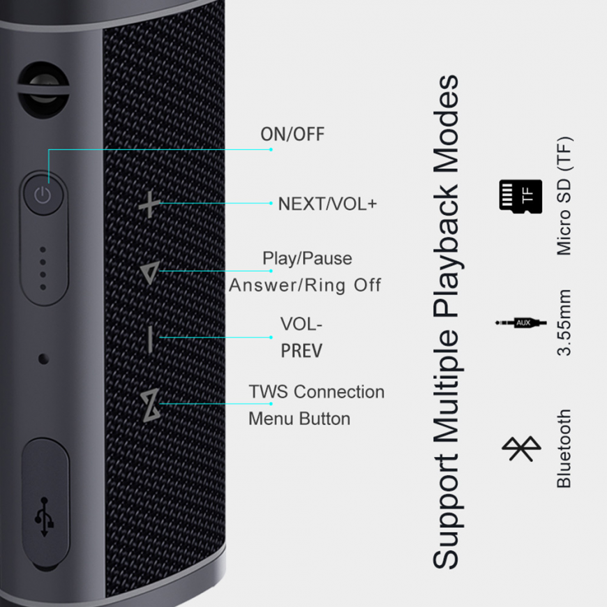 Oem Awei Nešiojama kolonėlė Bluetooth garsiakalbis Y331 juoda / juoda – 4