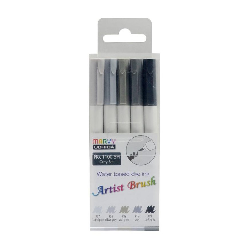 Marvy Uchida MARVY felt-tip pens with brush tip Painter Grey, 5 pcs.