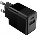 FoneKit Double 20W -laturi, USB-C + USB-A, musta