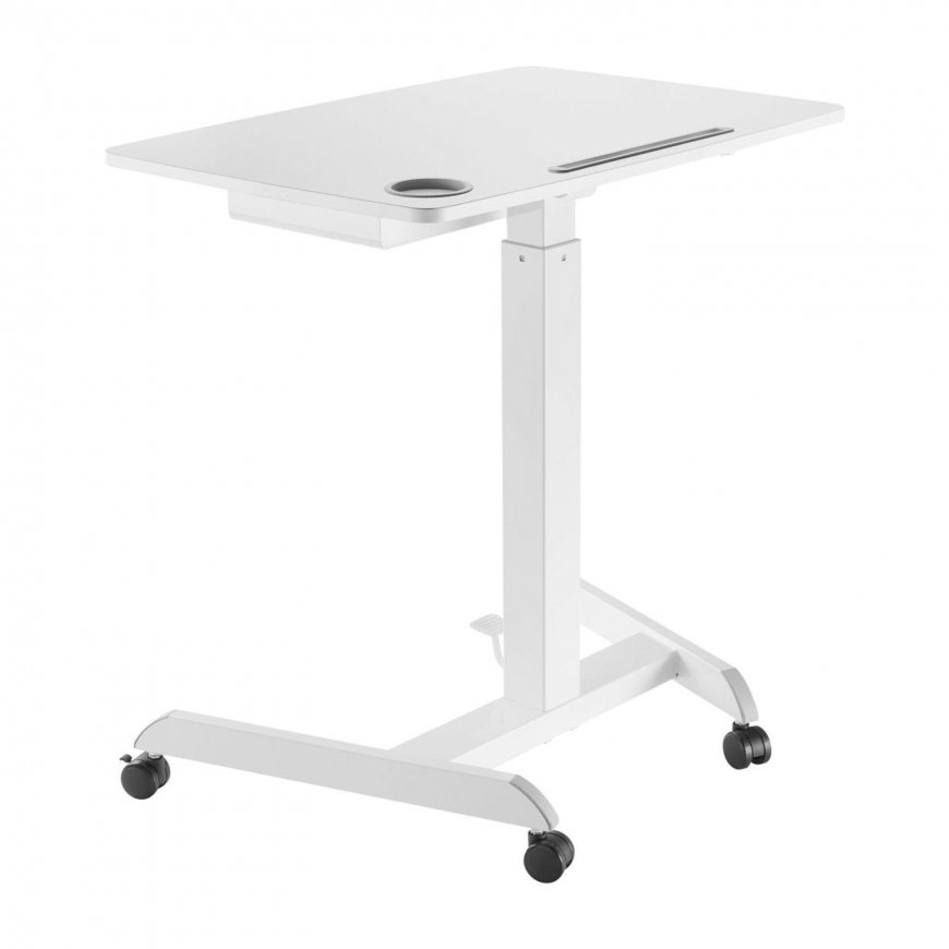 Maclean portable computer desk, adjustable height, with drawer, white for standing and sitting work, maximum height 113 cm - 8kg – 2