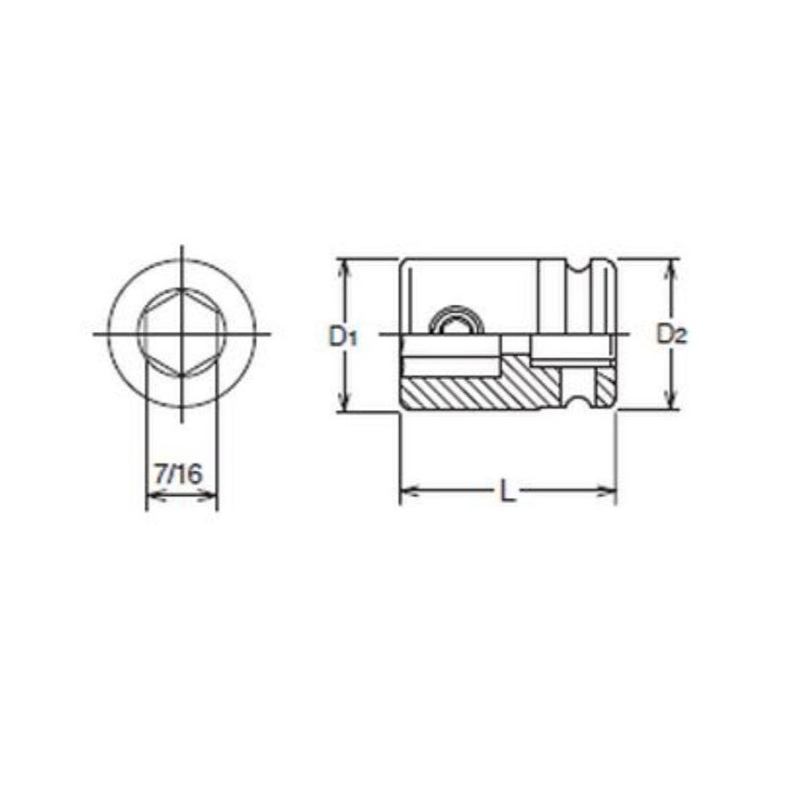 impact adapter 3/8" to 7/16" bits, Koken [13134] – 2