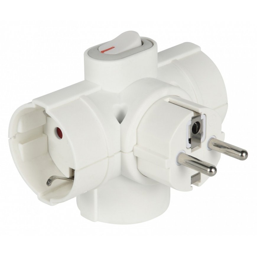 Electraline 55090 Adapter with switch 3x / 16A / 250V