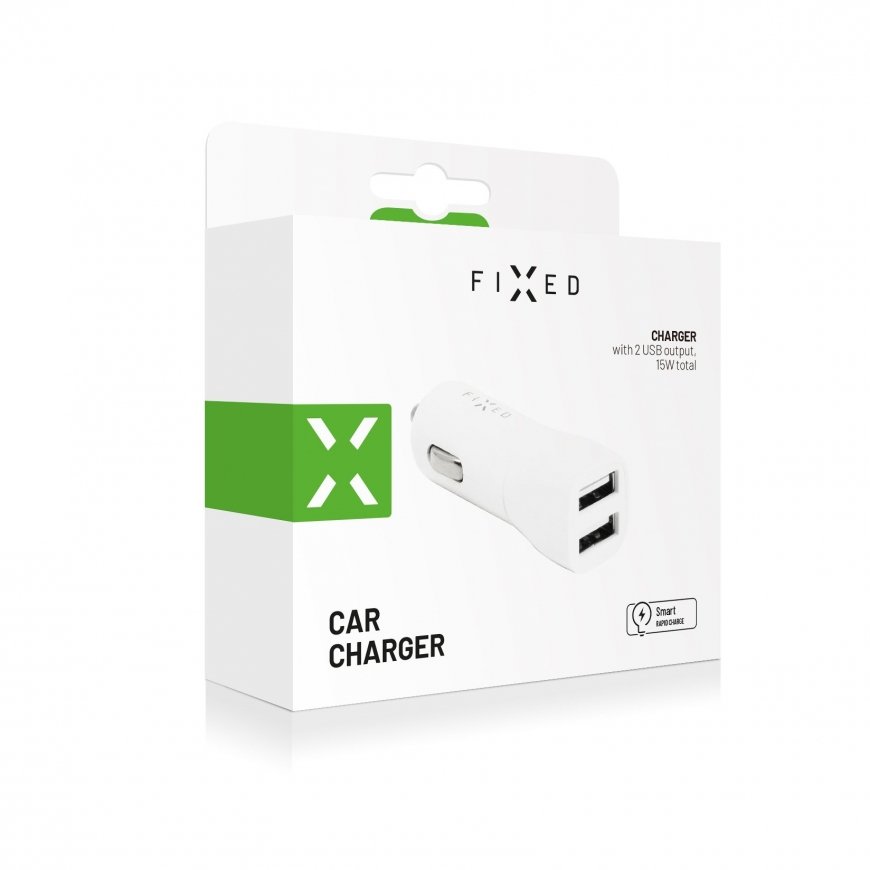 Fixed Car Charger Dual White, 15 – 2