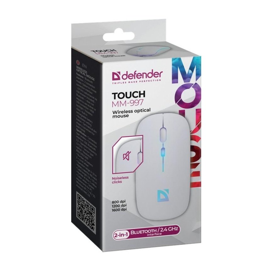 Mouse Defender Wireless mouse Defender TOUCH MM-997 optical 1600dpi 2.4 GHz + Bluetooth white RGB battery bezklikowa silent – 5