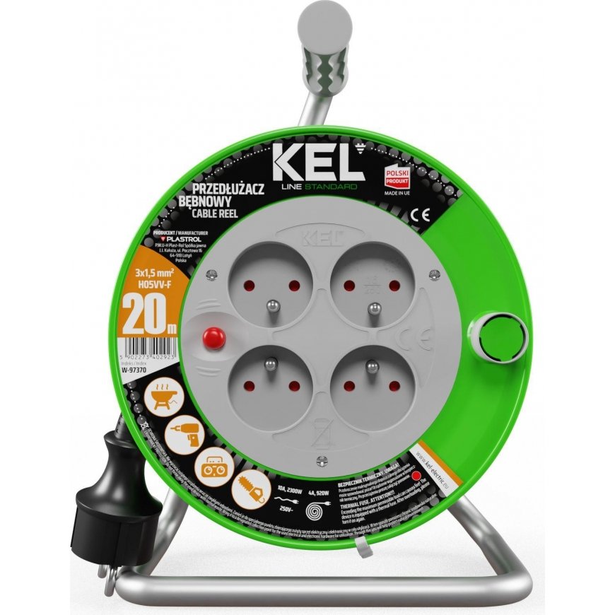 KEL STANDARD LINE extension cord 25m H05VV-F 3x1.5 4xGS 16A black (W-97370) – 2