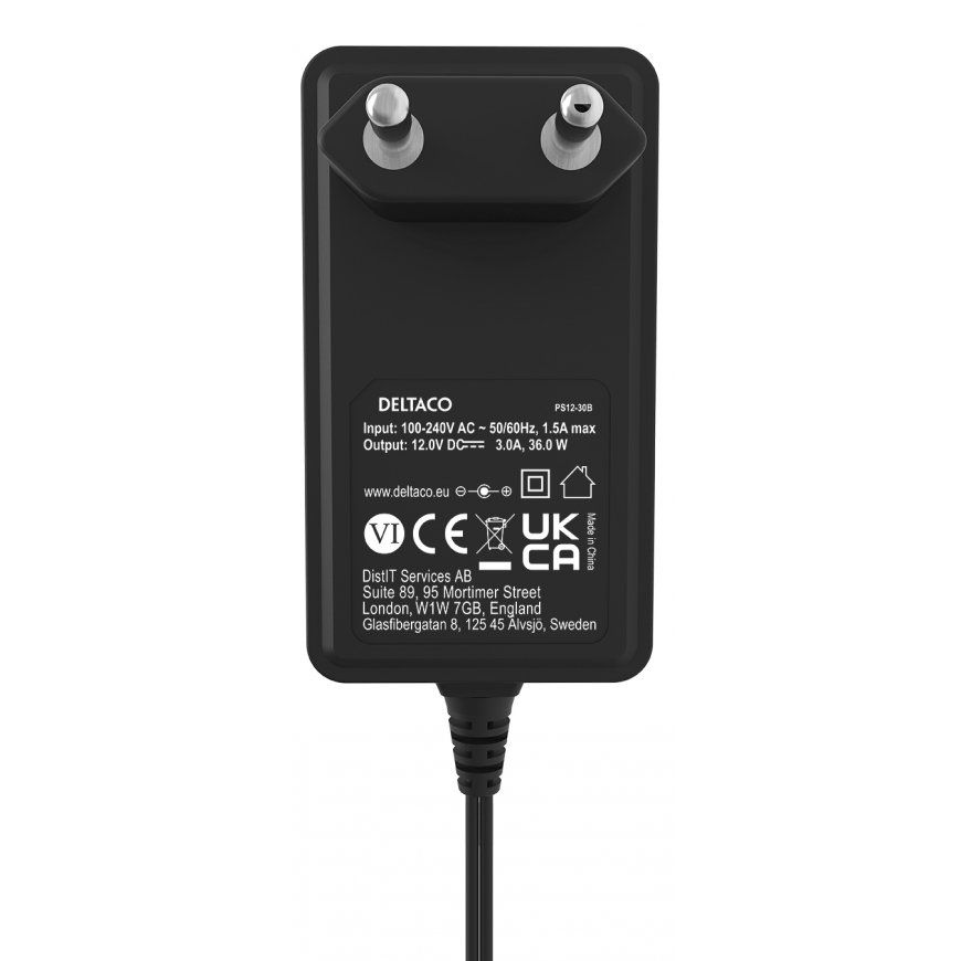 Deltaco PS12-30B strāvas adapteris & pārveidotājs Iekštelpas 36 W Melns – 3
